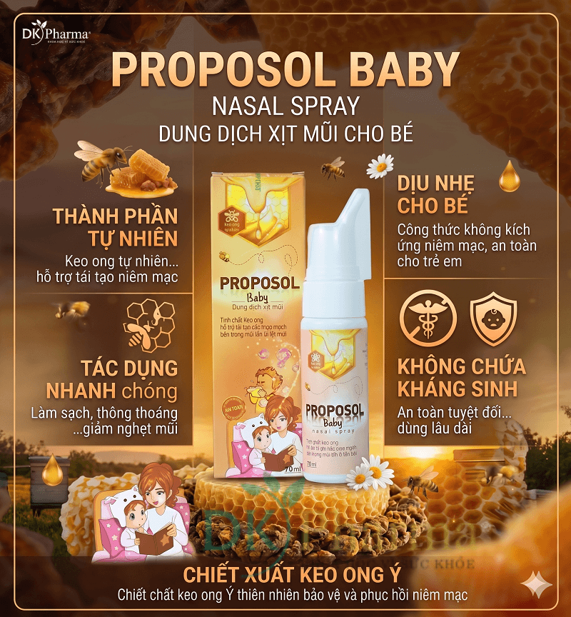 Xịt mũi keo ong Proposol Baby an toàn với keo ong nhập khẩu Italy