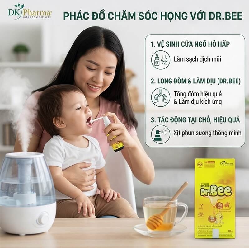 phác đồ chăm sóc họng với xịt họng keo ong Dr.Bee