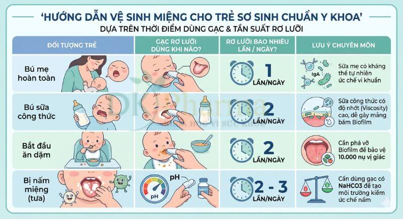 GẠC RƠ LƯỠI CHO BÉ DÙNG KHI NÀO VÀ RƠ LƯỠI CHO TRẺ SƠ SINH BAO NHIÊU LẦN 1 NGÀY LÀ CHUẨN KHOA HỌC