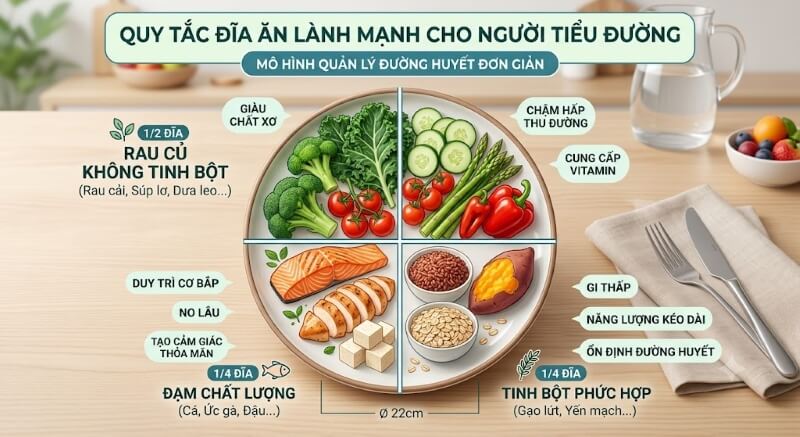 Đĩa ăn lành mạnh cho người tiểu đường
